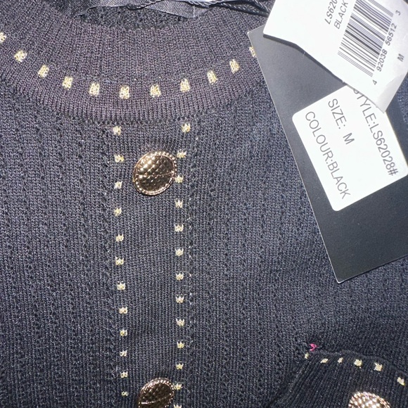 Nancy Yang Black Top With Gold Buttons - Light Fabric, Chiffon Fabric Sleeves - Picture 5 of 5